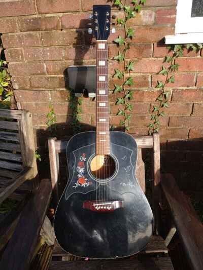 Kay 500 Black Roses Vintage Acoustic Dreadnought Guitar