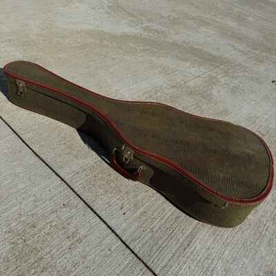 Vintage Acoustic Guitar Case Faux Alligator Skin Red Accents Trim - LN