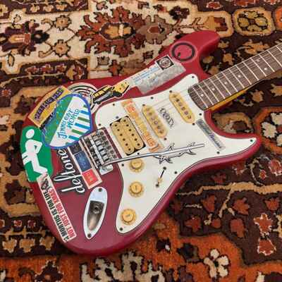 Vintage 1980s Sunn Mustang Red India Stratocaster Electric Guitar w 90s Stickers