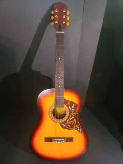 1970s Global Hummingbird 6 String Jumbo Acoustic Wood Guitar Redburst Pro Setup