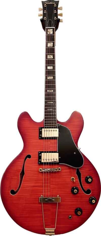 1973-75 Ventura ES-335 Style Semi Hollow Guitar Flame Maple Trans Red W / OHSC