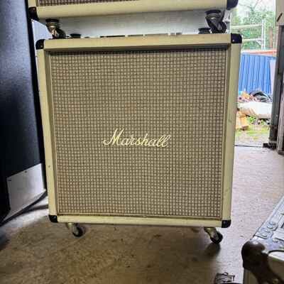 Vintage 1980s Marshall White 2x15 1552 Straight Guitar Bass Cabinet w /  JBL 2225J