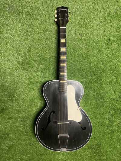 Vintage 1960s Silvertone Archtop F-Holes Acoustic Guitar Black White Rare