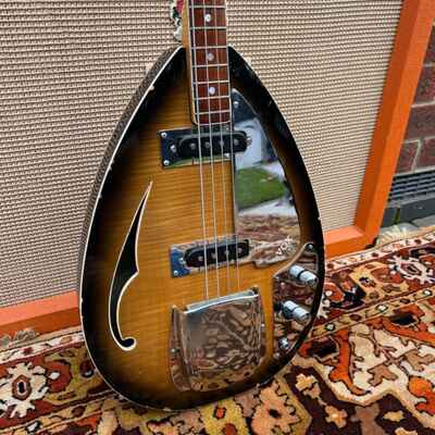 Vintage 1960s Vox Teardrop Original Bill Wyman Sunburst Electric Bass Guitar