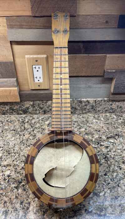 Vintage Wood Banjolele Resonator Banjo Ukulele