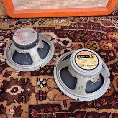 Pair 2x Vintage 1974 Celestion Greyback G12M 25w 8ohm 75hZ T1220 12" Speakers