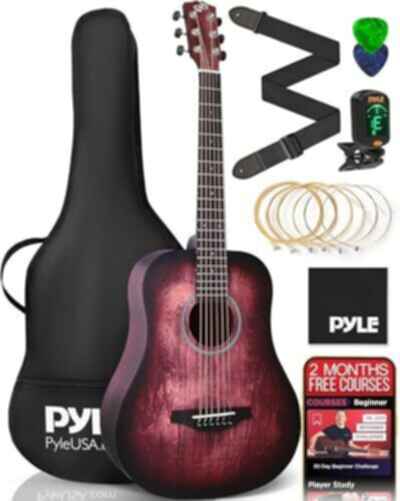 Pyle 34" Junior Acoustic Guitar Kit ?? All-Wood Steel String Beginner Instrument