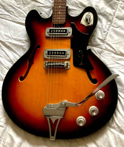 60s TEISCO Thinline Sunburst Hollow-Body Electric Guitar Model EP-10T  Hard Case