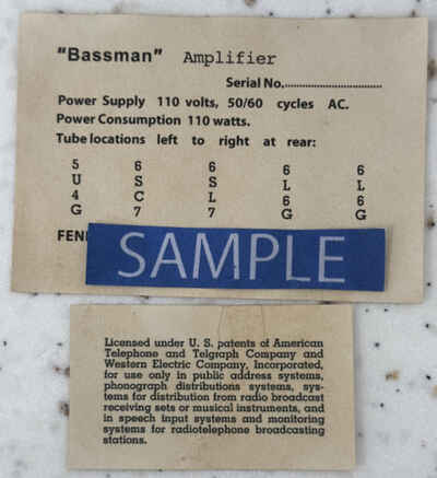 Vintage Tweed Bassman AMP  Replacement Tube Chart 1951  FEIMC