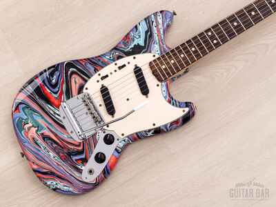 1974 Fender Mustang Vintage Offset Guitar Bowling Ball Swirl w /  Case