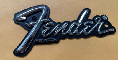 Vintage Chrome  "Fender Made In USA" Amplifier Guitar Case Speaker Logo Badge