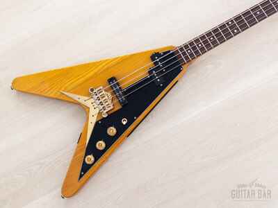 1970s Greco FVB900 Vintage Flying V PJ Bass Yellow Natural w /  Case, Hangtag