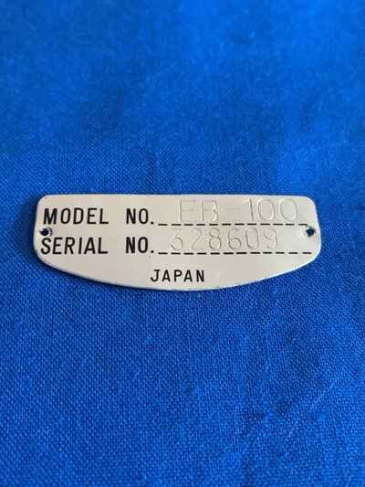 TEISCO EB-100 Bass Guitar Serial Number Tag PLATE Vintage MIJ Part