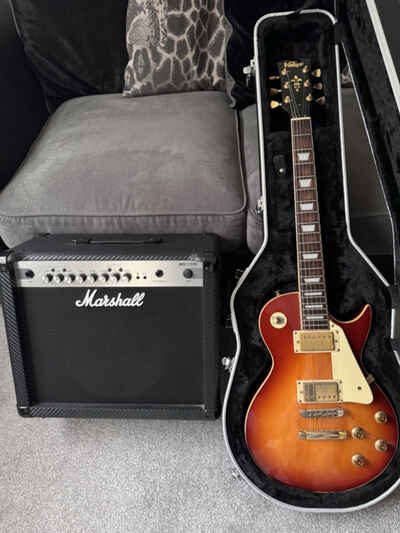 Vintage V100 Cherry Sunburst Electric Guitar w / case & Marshall MG30CFX Amp