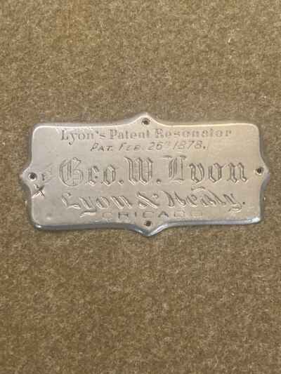 Vintage Lyon & Healy 1878 Patent Resonator Metal Tag Chicago