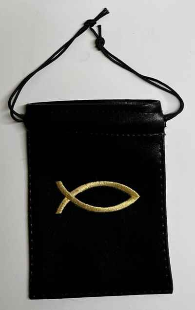 Steel Guitar, Tone Bar Bag, & Pick Pouch Bag, Embroidered, Gold Christian Fish