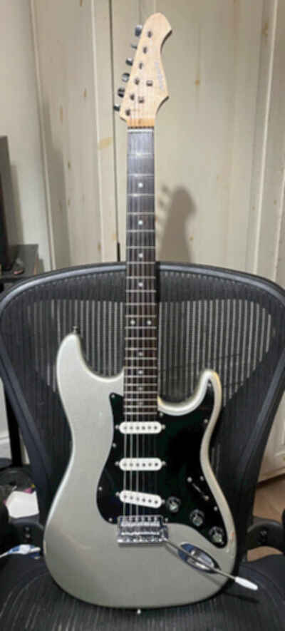 CUSTOM MODIFIED ARIA STRATOCASTER, INCA SILVER, PRO SETUP, NEW STRINGS & WHAMMY