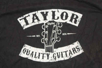 XL TAYLOR QUALITY GUITARS BLACK T-SHIRT --   UNUSUAL LOGO