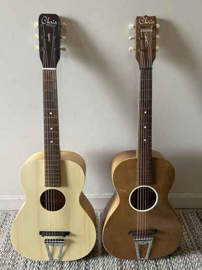 (2) VINTAGE Chris "Adjust-o-Matic" 3 / 4 Acoustic Guitars RARE historic lutherie