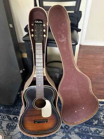 Vintage SILVERTONE Acoustic Parlor Guitar with Case