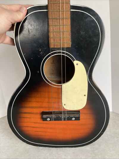 Vintage Silvertone Parlor Guitar 6 String Plastic Case Needs Work