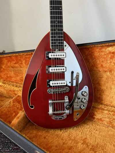 1960??s Vox Mark VI Acoustic Electric Guitar Red W Bigsby Original Case
