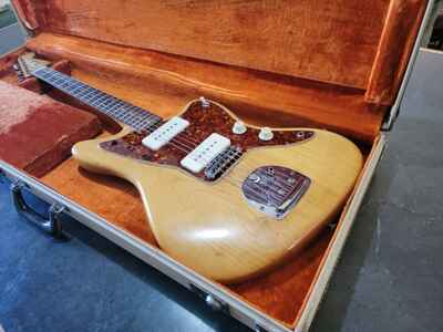 1961 Fender Jazzmaster, slab board, natural refin, black bobbin, Elvis Costello