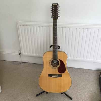 Vintage E600 12 string acoustic guitar complete in velvet lined  hard case