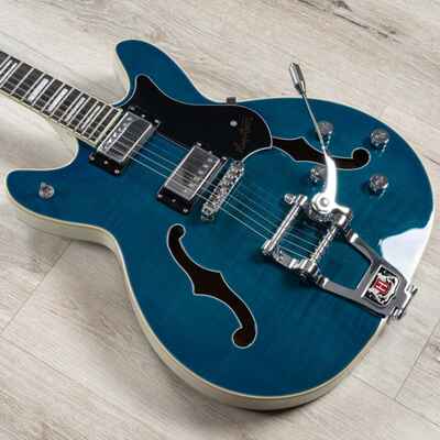 Mint Hagstrom Tremar Viking Deluxe Semi-Hollow Gtr.  Resinator Fretb Cloudy Seas