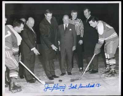 Original 1966 Press Photo Signed by Jean Beliveau and Butch Bouchard Canadiens!