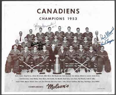 Original 1953 Montreal Canadiens Molson Photo Signed x 4 Moore Meger Masnick!