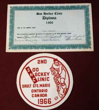 1966 Soo Hockey School Diploma Patch Signed x 5 Phil Esposito C Maki Blackhawks!