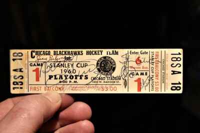 1960 Stanley Cup Signed Full Ticket Chicago Stadium Beliveau Richard Hull Mikita