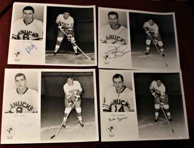 5 Vintage 1966 Vancouver Canucks Team Issued Signed Press Photos Phil Maloney !