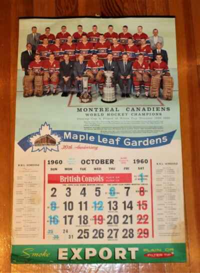 Complete 1960-61 Maple Leaf Gardens Export A Calendar Canadiens 5th Stanley Cup!