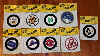 Lot of 9 Vintage 1974 NHL Team Emblems Patches Crests New Old Stock Canadiens!