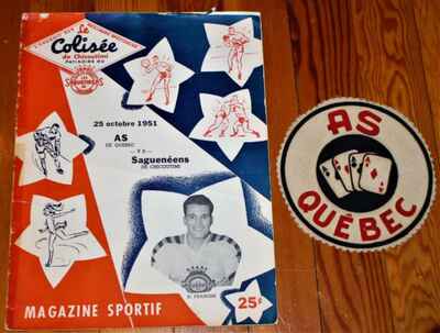 Vintage 1951 Quebec Aces Sagueneens de Chicoutimi Program Team Crest Beliveau!