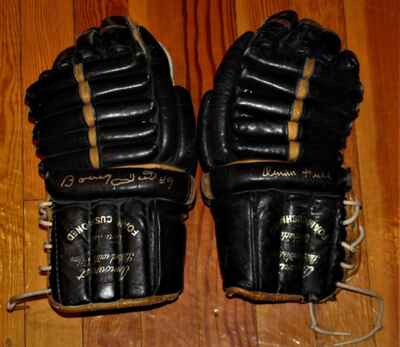 Vintage 1968 Cooper Pro Model Black Hockey Gloves Signed Bobby and Dennis Hull!