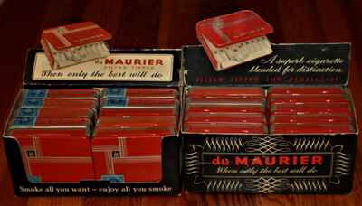 2 Vintage 1950s Du Maurier Cigarette Counter Display Boxes 10 Empty Tobacco Tins