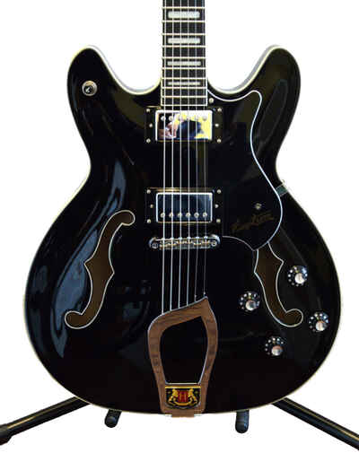 Hagstrom Viking VIK-BLK Semi-Hollow Body Gloss Black with OHSC - Near Mint