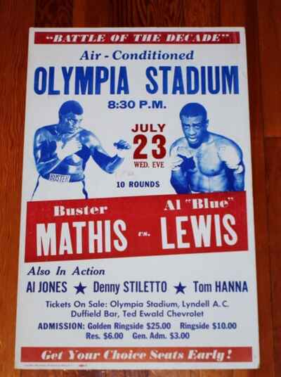 Vintage 1968 Buster Mathis Al Blue Lewis Original Fight Poster Event Sign Boxing