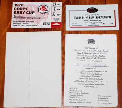 1972 Grey Cup Hamilton Tiger Cats Game & Dinner Awards Tickets CFL Football!