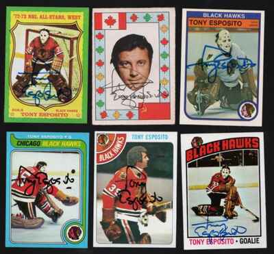 Vintage Lot 9 Tony Esposito Chicago Blackhawks signed OPC Topps Cards 1972-82!