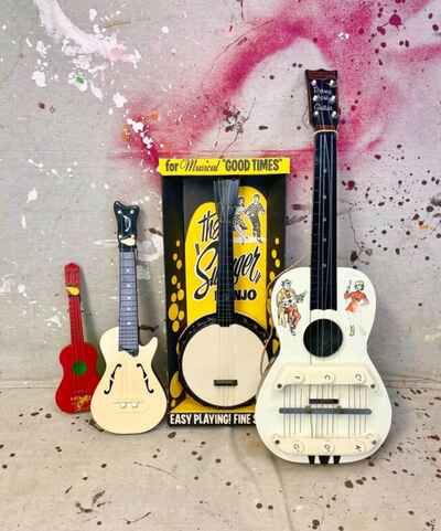 Vintage Assorted Set of 4 Plastic Guitar & Ukulele Collection Emenee  1950