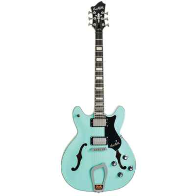 Hagstrom VIK-ABE Viking Semi-Hollow Guitar, Resinator Fretboard, Aged Sky Blue