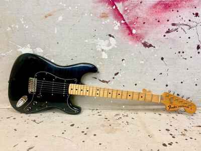 Vintage 1975-1978 Fender Stratocaster Electric Guitar Partscaster Black 1970s
