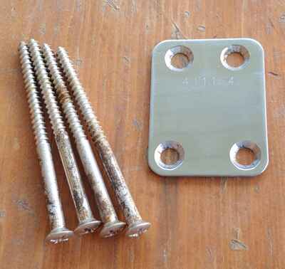 Orig 1960s EKO RANGER Acoustic Guitar CHROME NECK PLATE  w / All 4 MOUNTING SCREWS