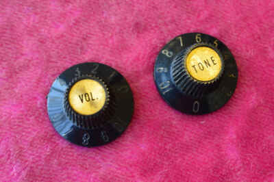 Vintage 1968 Gibson Witchhat Knobs Witch Hat Black Gold Inserts Les Paul Custom.