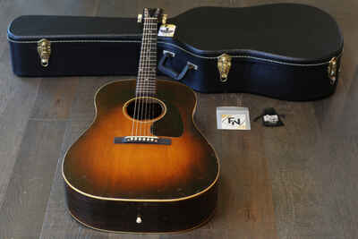 Vintage! 1943 Gibson J-45 Banner Logo Sunburst Acoustic Guitar + Hard Case