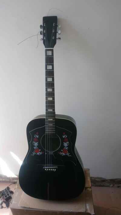 Kay guitars K-500 guitar with steel strings, black with red rose design